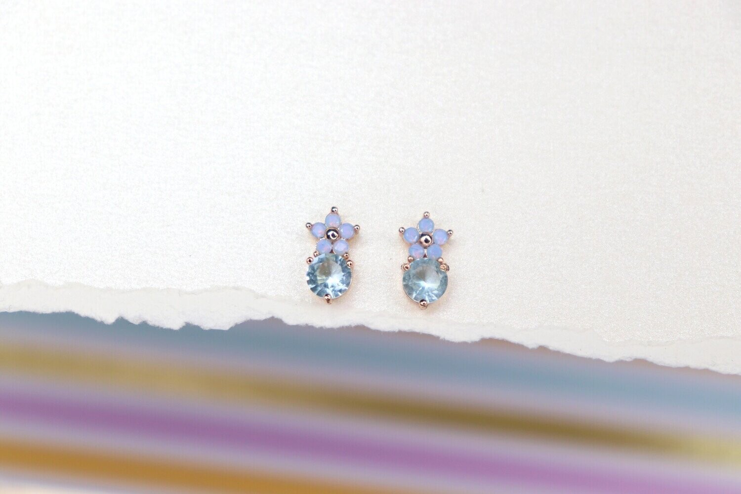 Rose Gold Blossom Stud Earrings, Color: Blue Blossom Stud Earrings