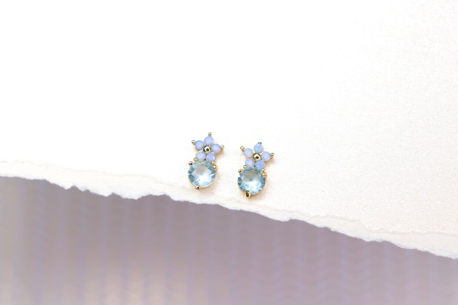 Gold Blossom Stud Earrings, Color: Blue Gold Blossom Stud Earrings