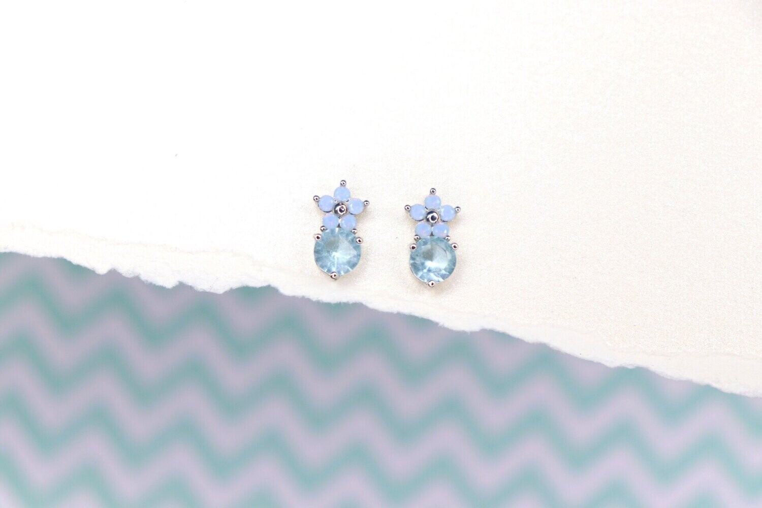 Silver Blossom Stud Earrings, Color: Blue Blossom Stud Earrings