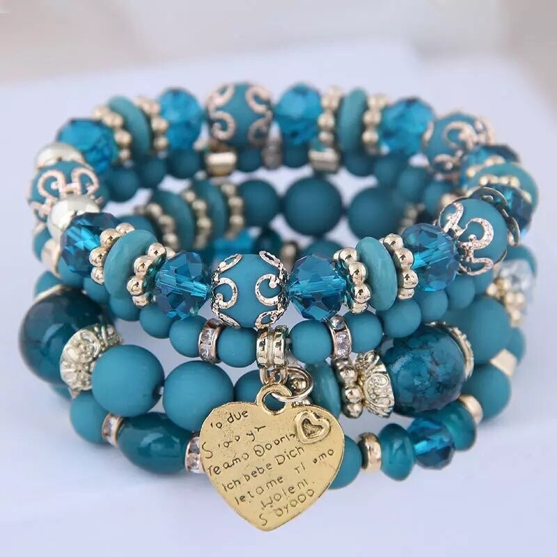 Gorgeous 4-Piece Heart Stackable Bracelet Set- Blue