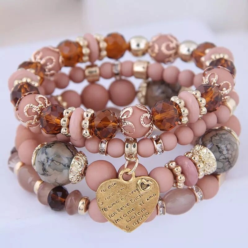 Gorgeous 4-Piece Heart Stackable Bracelet Set- Dusty Pink