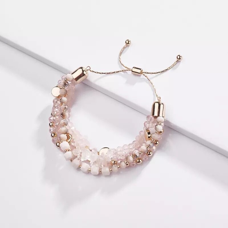 Adjustable Natural Pink Quartz  4-Piece  Bracelet Set