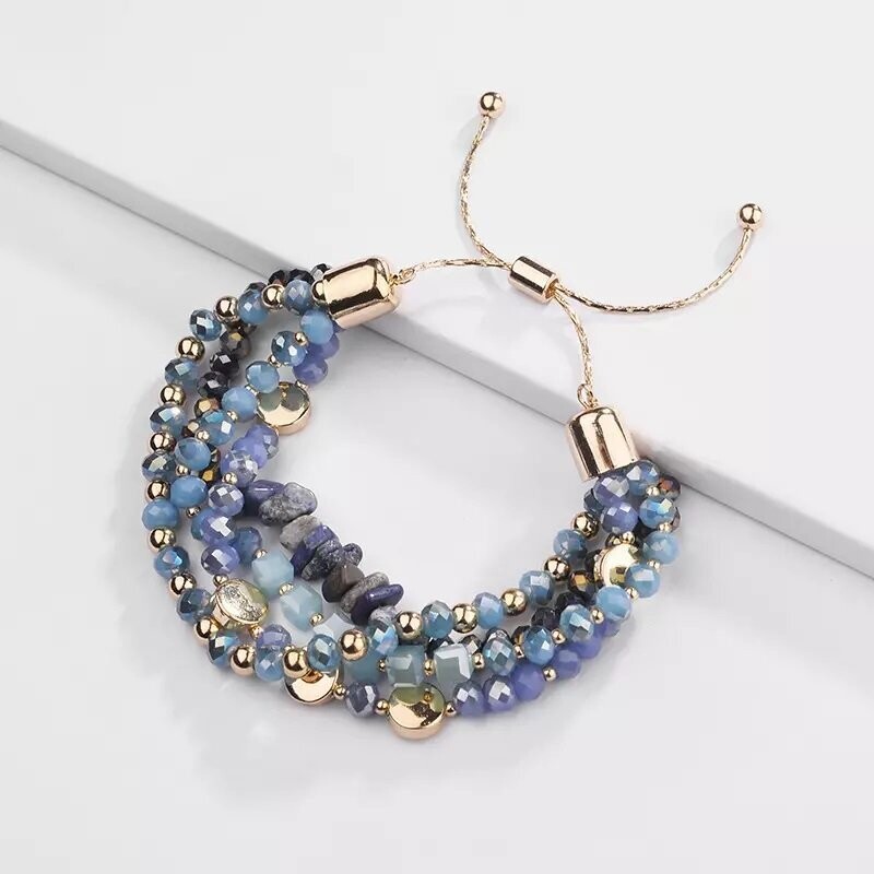Adjustable Natural  Lapis Lazuli 4-Piece  Bracelet Set