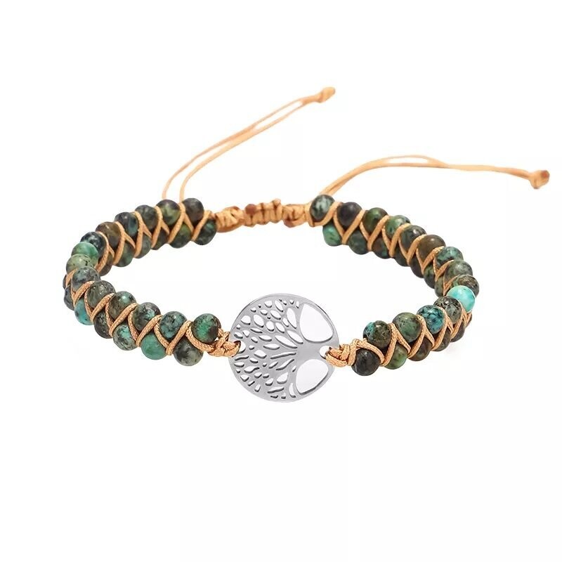Natural Green Jasper Tree of Life Bracelet