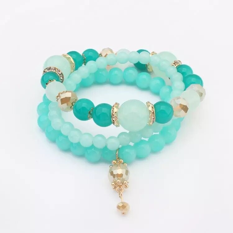 Candy Stone 3-Piece Stackable Bracelet Set- Blue