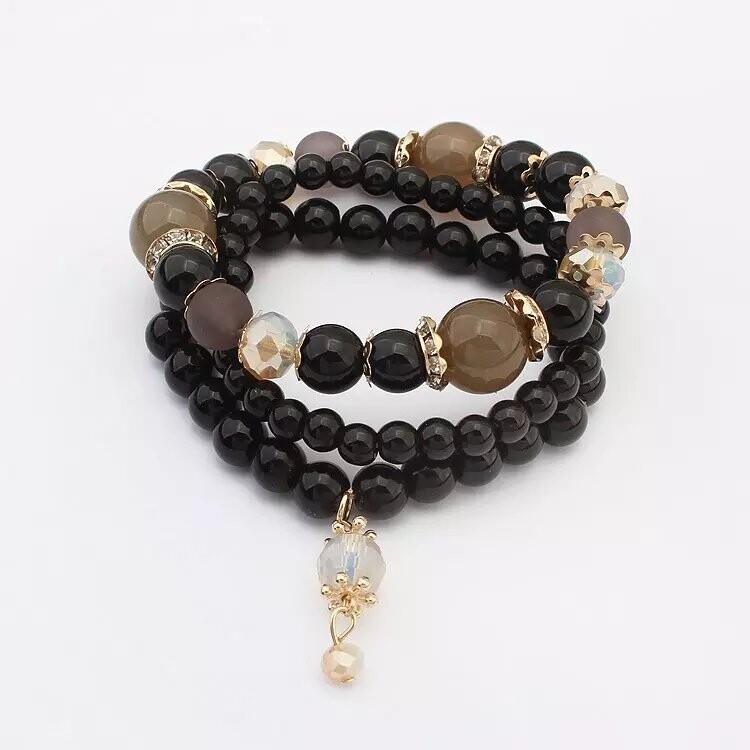 Candy Stone 3-Piece Stackable Bracelet Set- Black