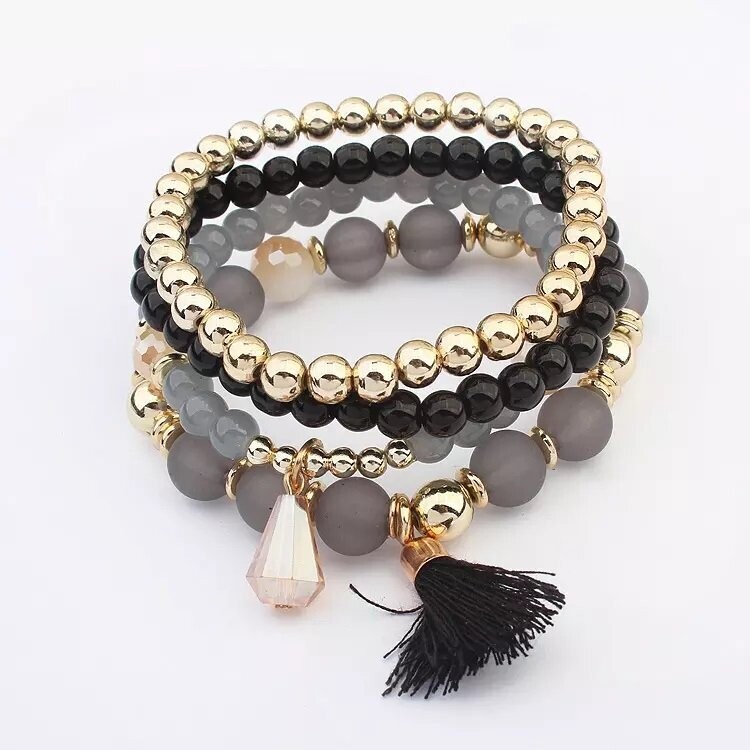 Elegant 4-Piece Stackable Bracelet Set- Gold/Black