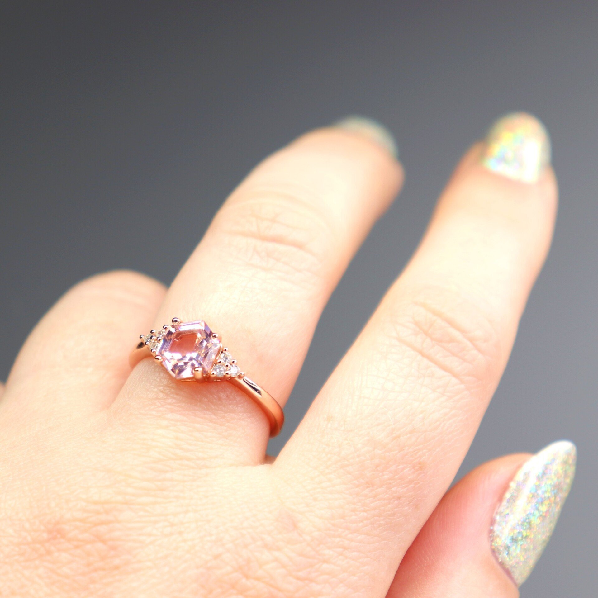 Morganite  Rose Gold 2CT Hexagon Cut Ring