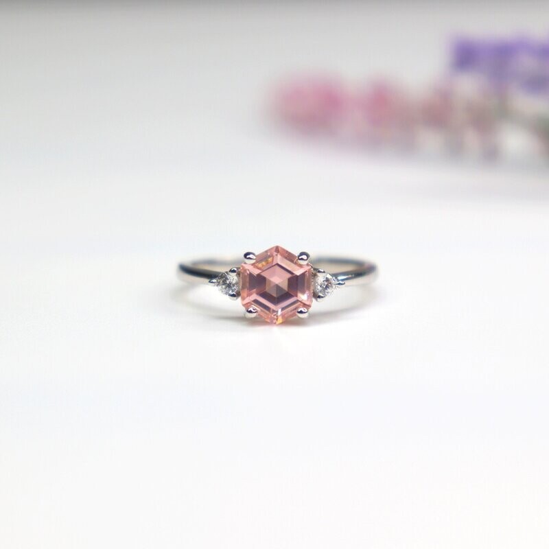 Morganite  2CT Hexagon Cut Ring