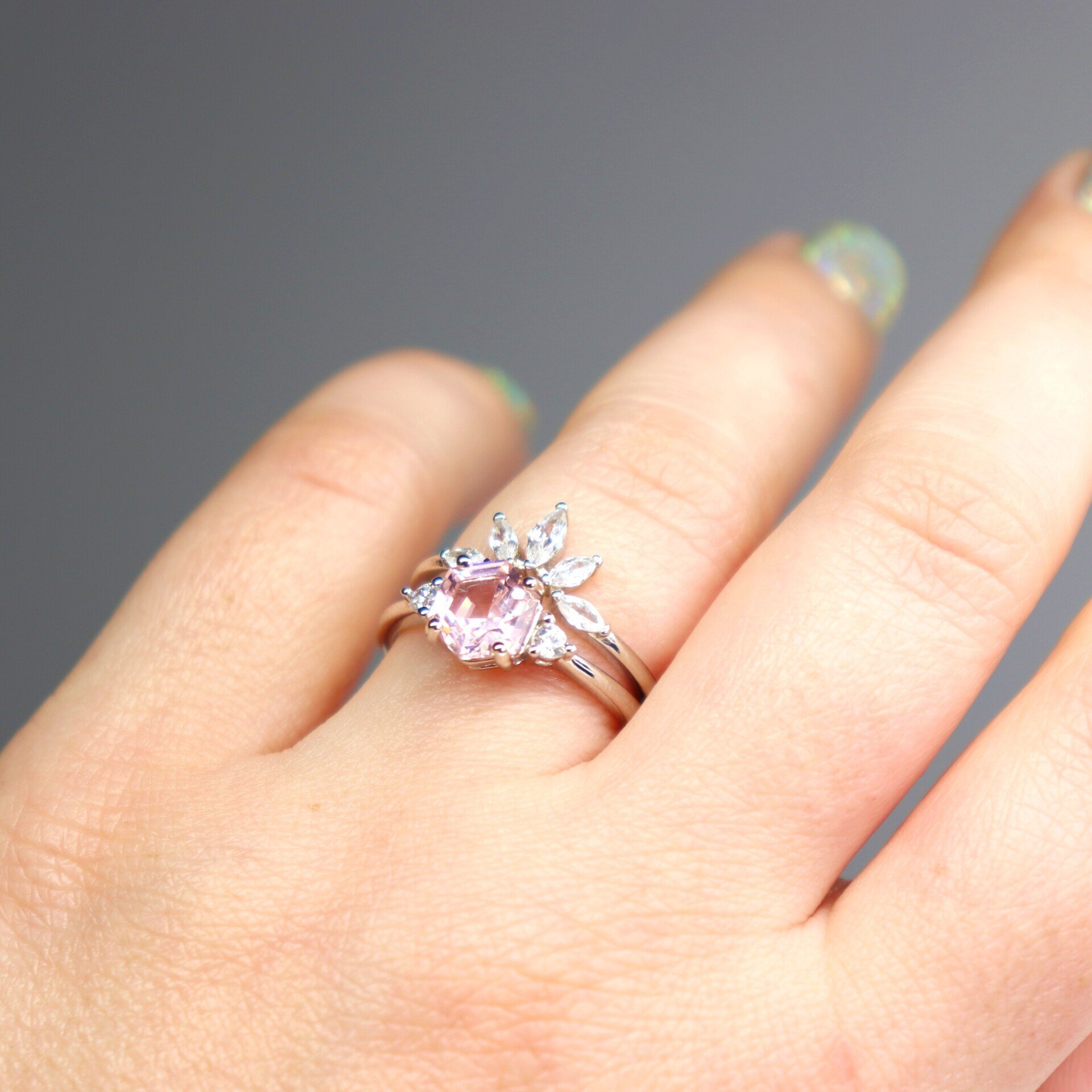 Morganite  2CT Hexagon Cut Ring