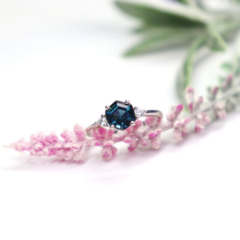 London Blue 2CT Hexagon Cut Ring