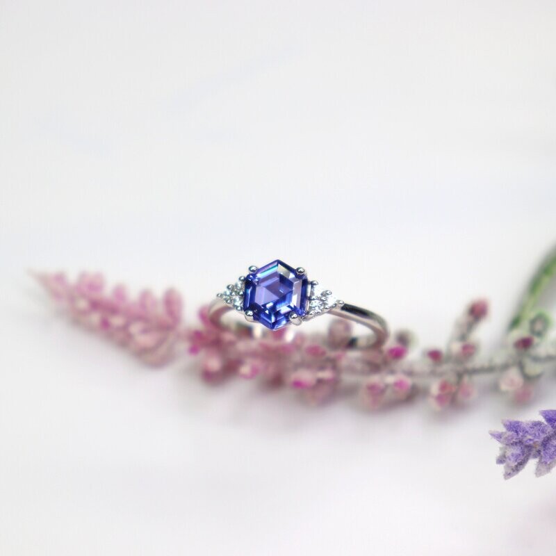 Tanzanite 2CT Hexagon Cut Ring
