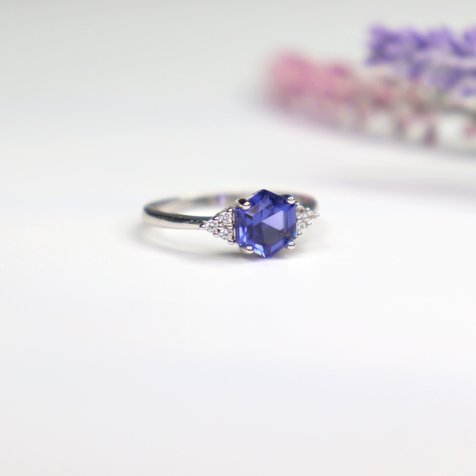 Tanzanite 2CT Hexagon Cut Ring