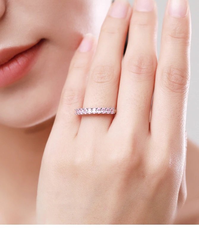 Half Eternity 10 Stone Pink Ring