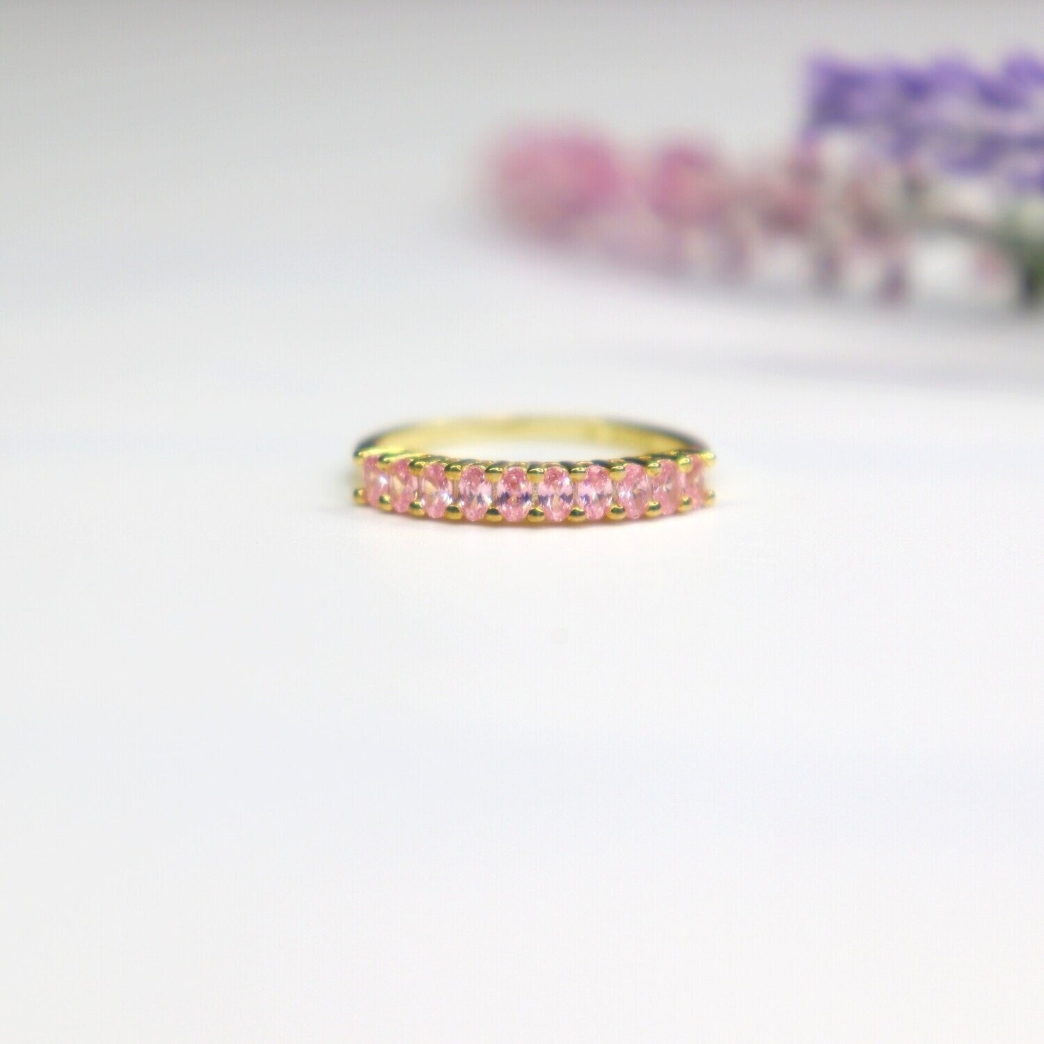 Half Eternity 10 Stone Pink Ring