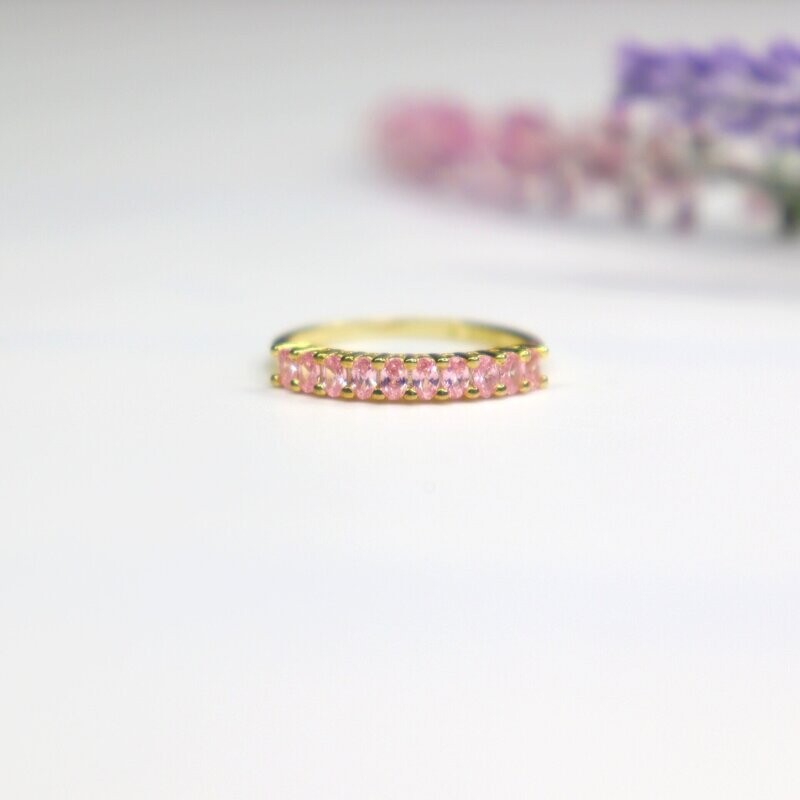 Half Eternity 10 Stone Pink Ring