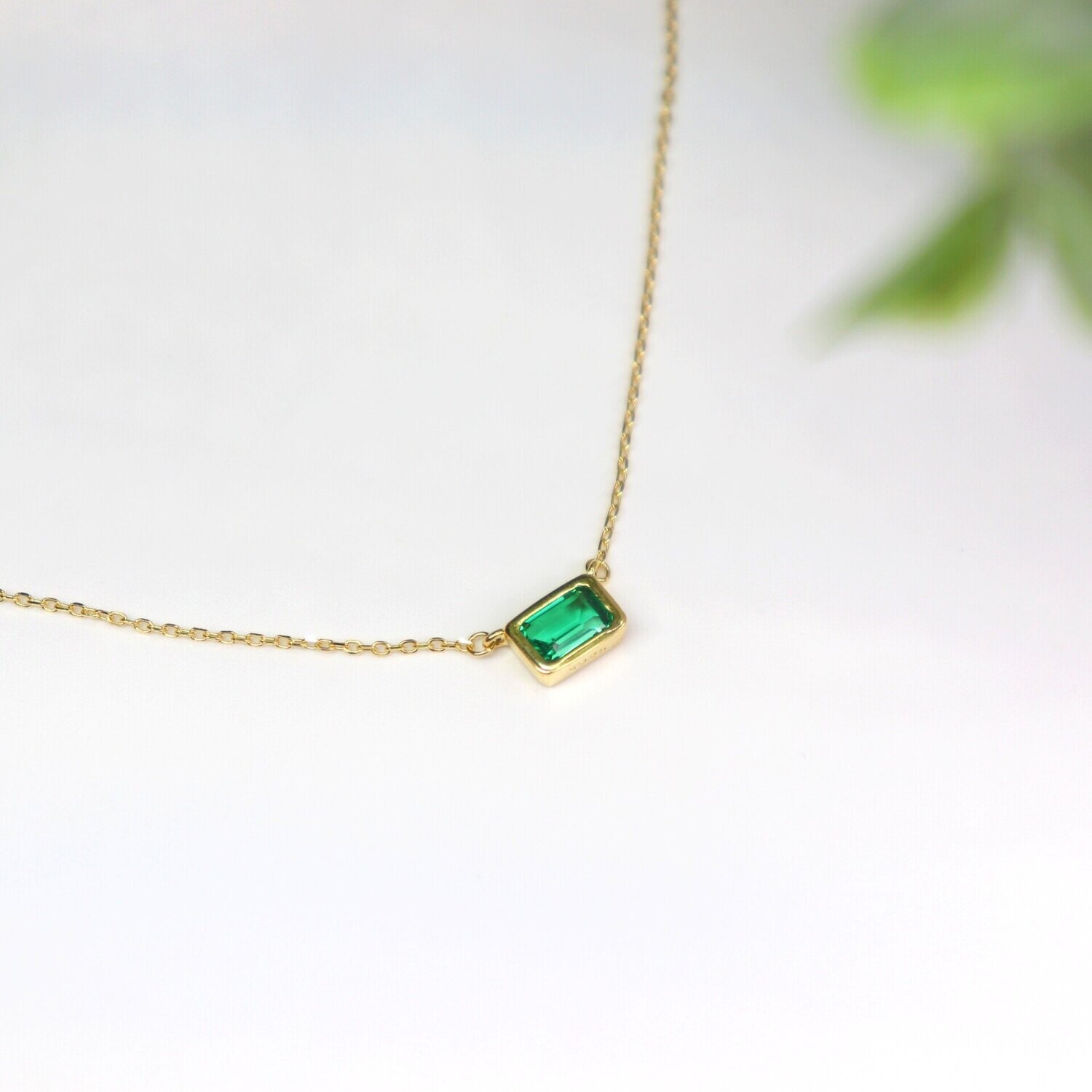 Solitaire Emerald Cut Necklace