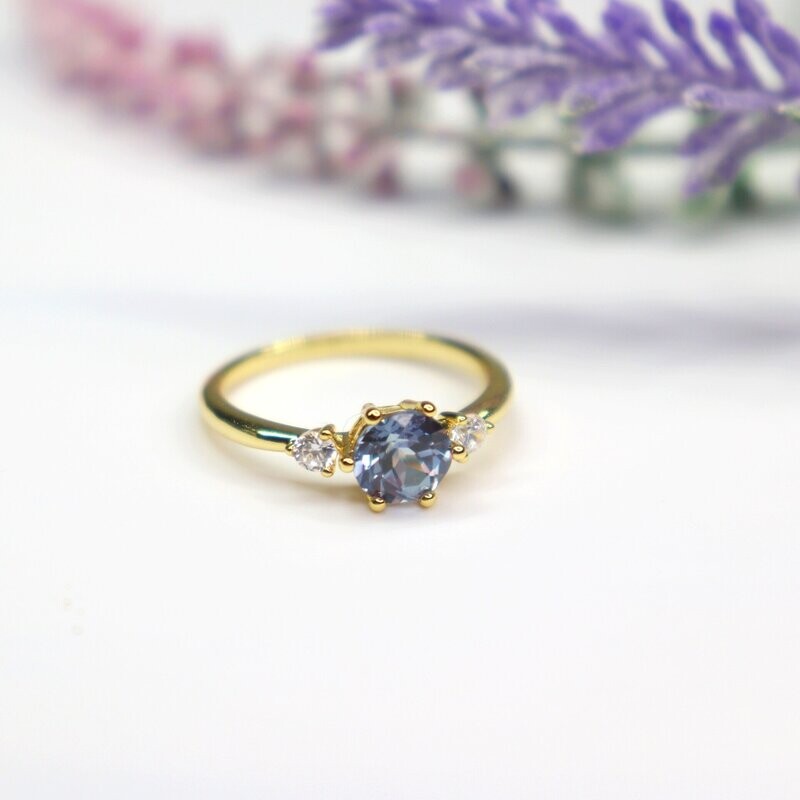 3 Stone Round Alexandrite Ring