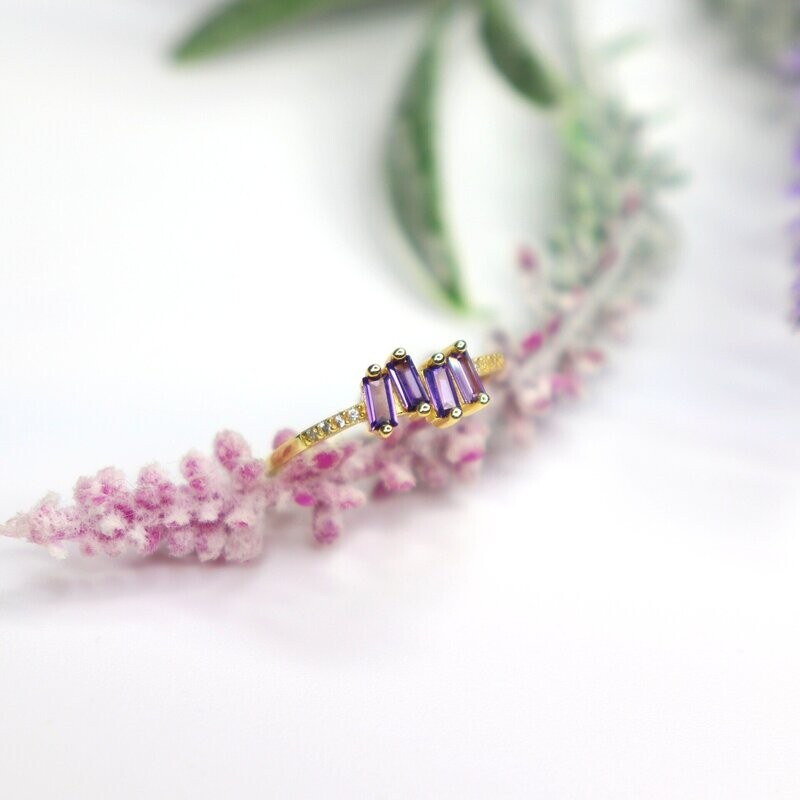 Delicate Amethyst Baguette Ring