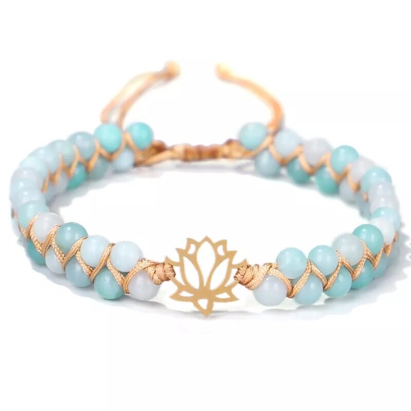 Lotus Flower Charm Amazonite  Bracelet