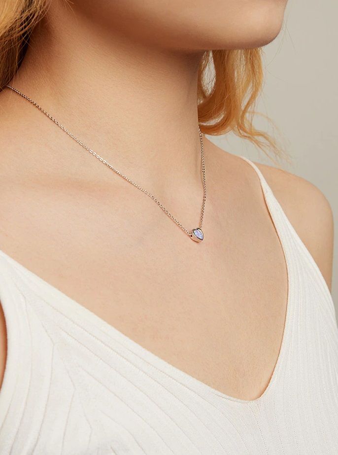 Fire Opal Lavender  Heart Necklace