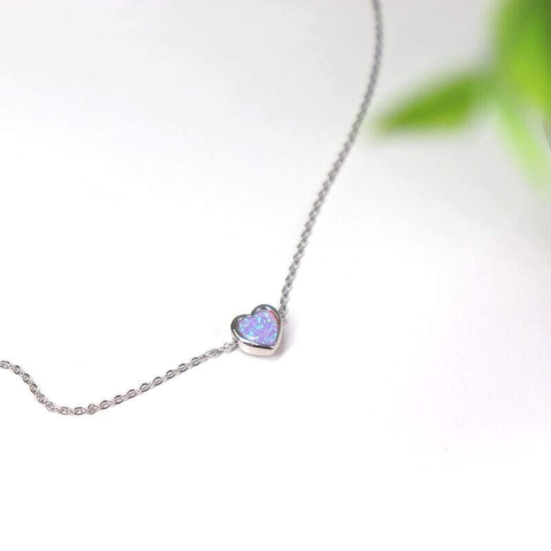 Fire Opal Lavender  Heart Necklace