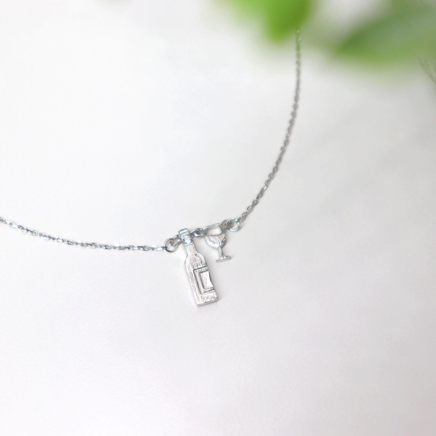 Wine Bottle and Glass Pendant Necklace