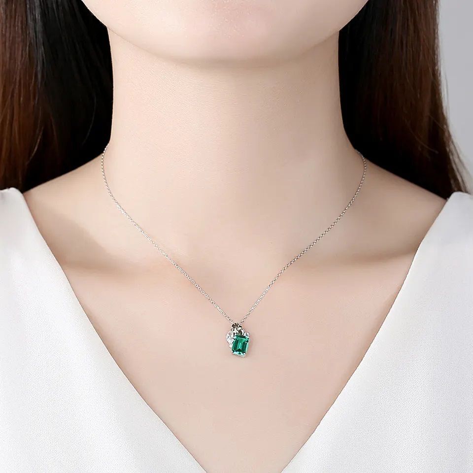 Baguette Emerald Gem Stone Necklace