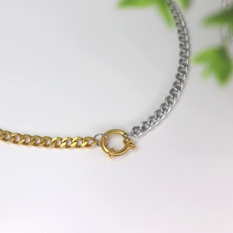 Round Spring Two Tone Lock Necklace