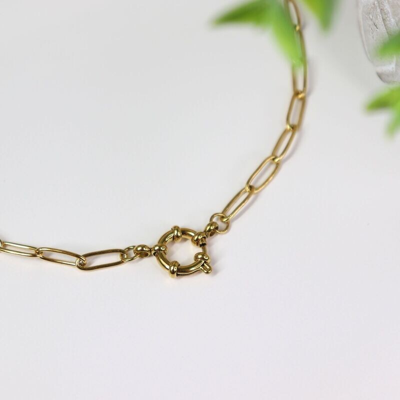 Paperclip Necklace with Round Spring Lock