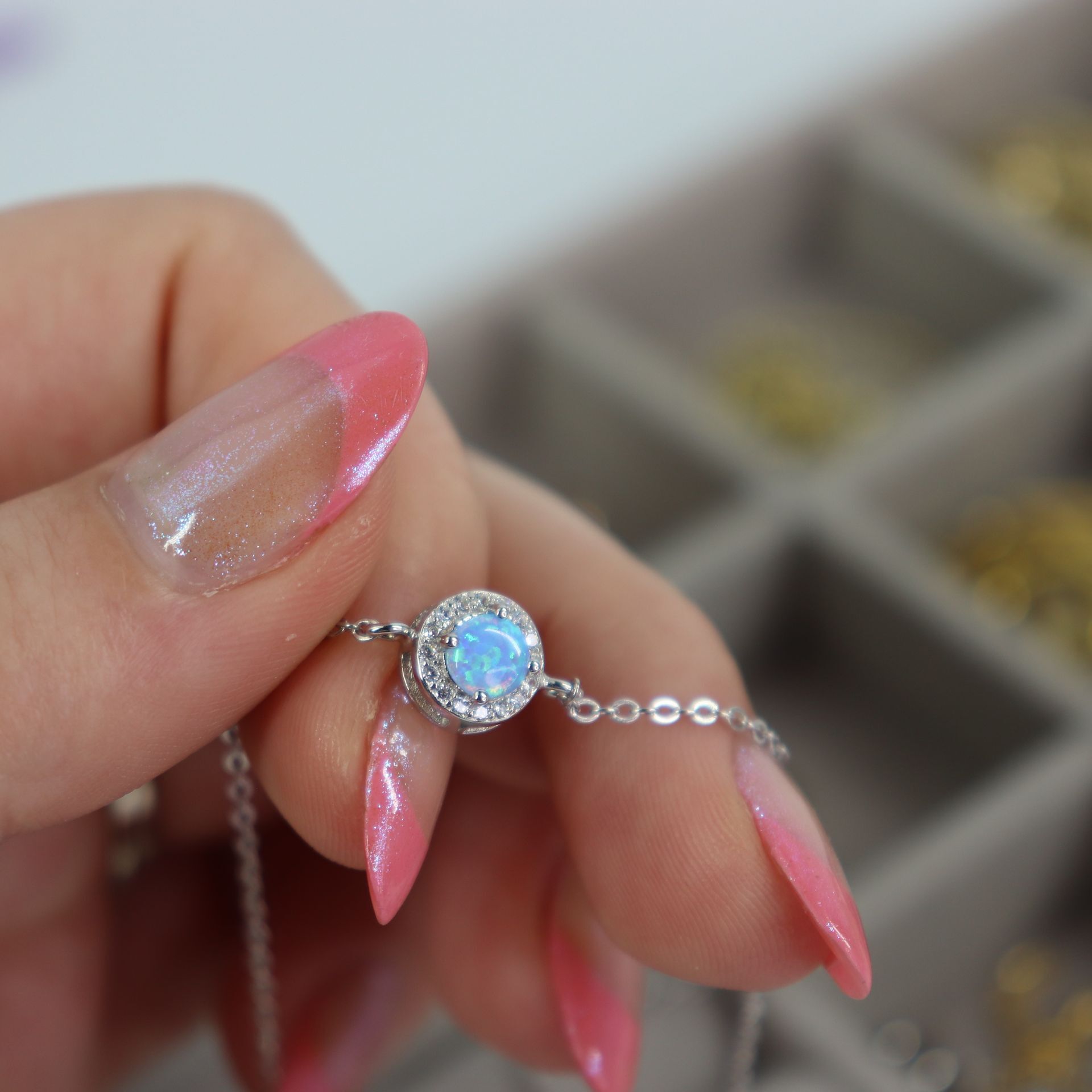 Round Blue Opal Stone Bracelet