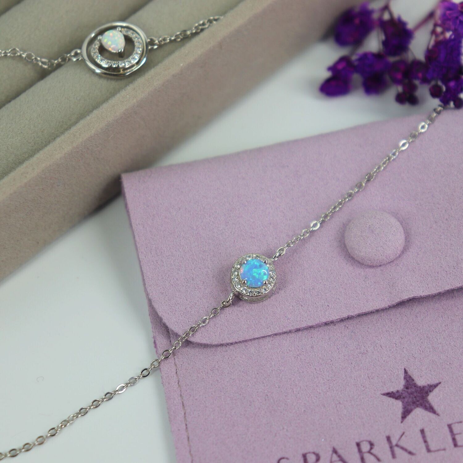 Round Blue Opal Stone Bracelet