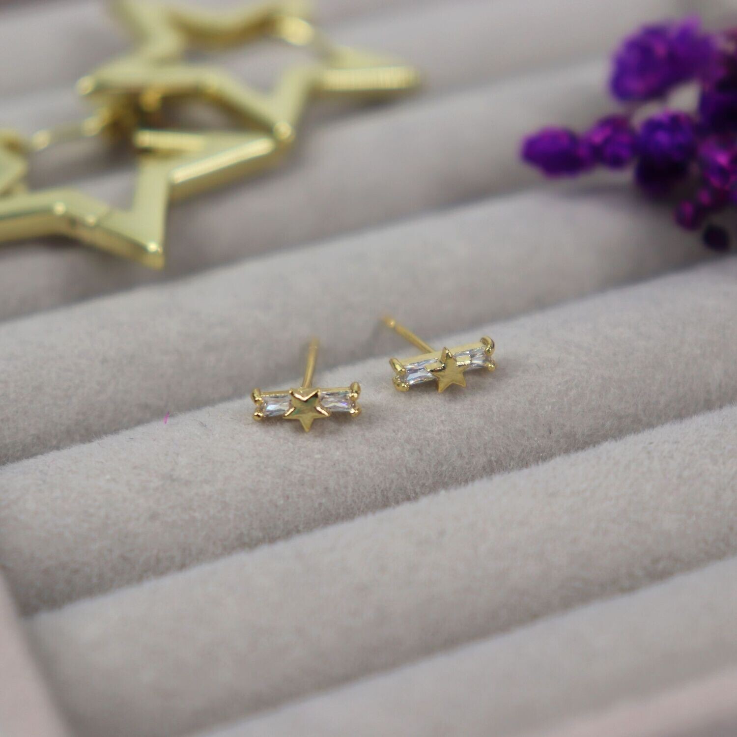 Tiny Star CZ Bar Studs
