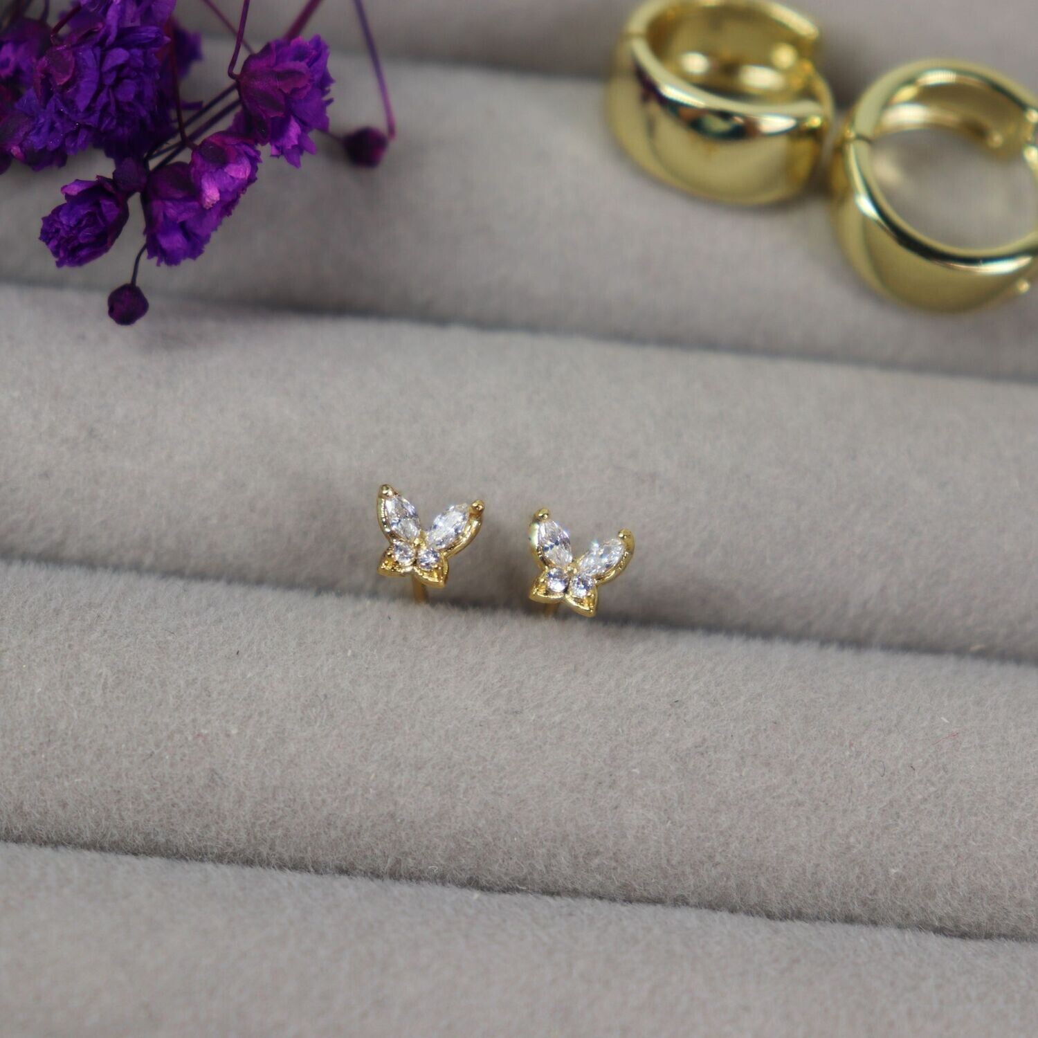 Tiny Butterfly Cubic Zirconia  Studs