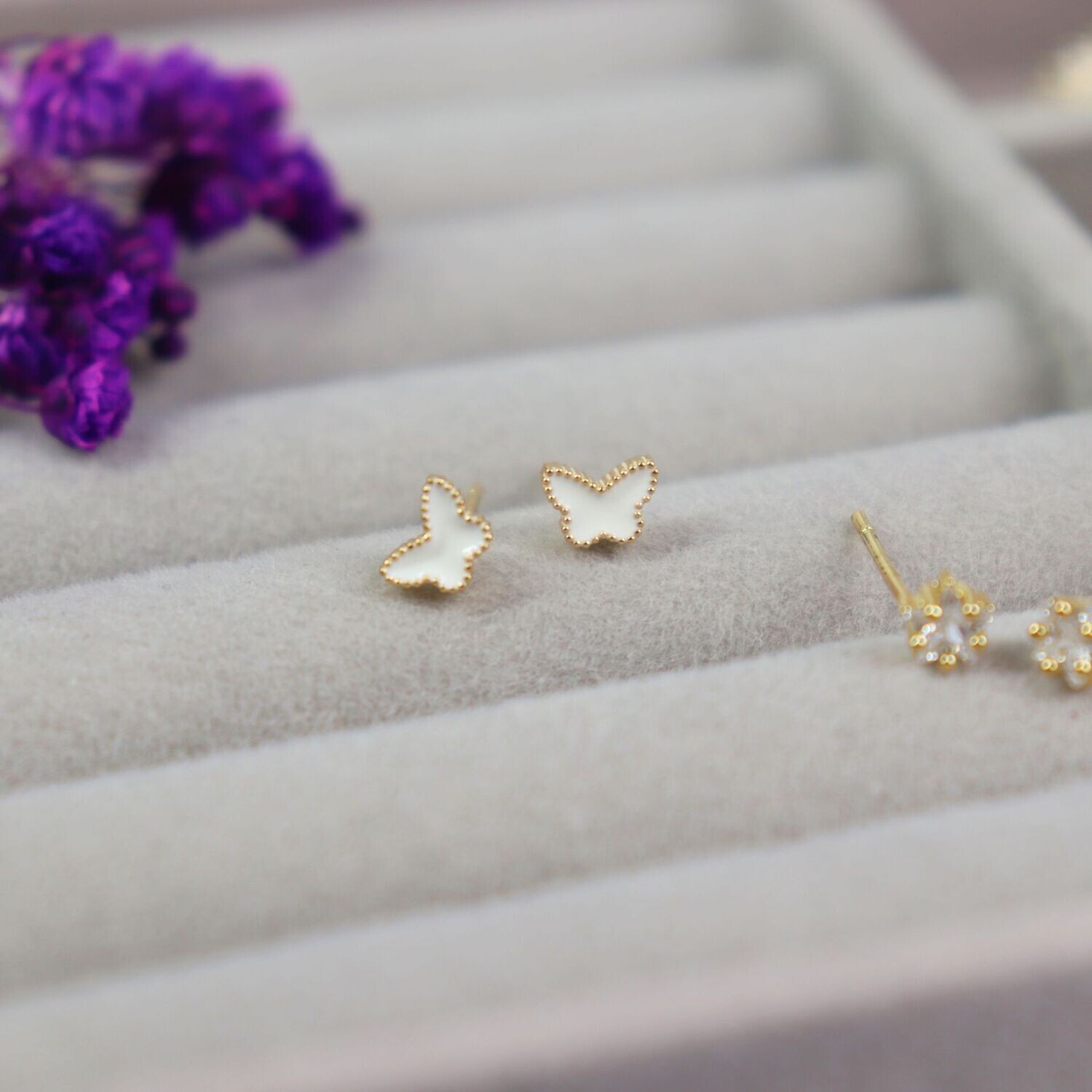 Teeny Tiny White Butterfly Studs