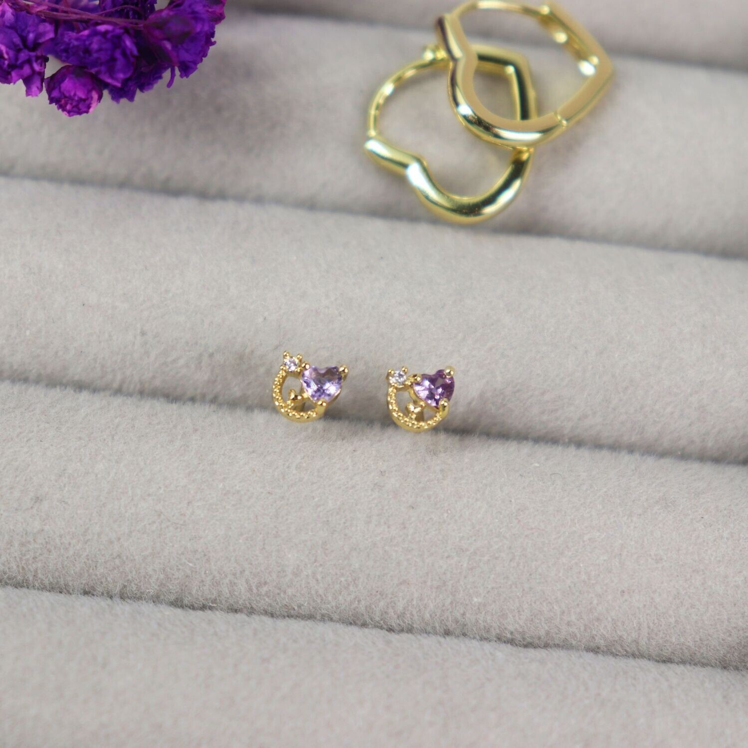 Teeny Tiny Purple Heart Stud Earrings