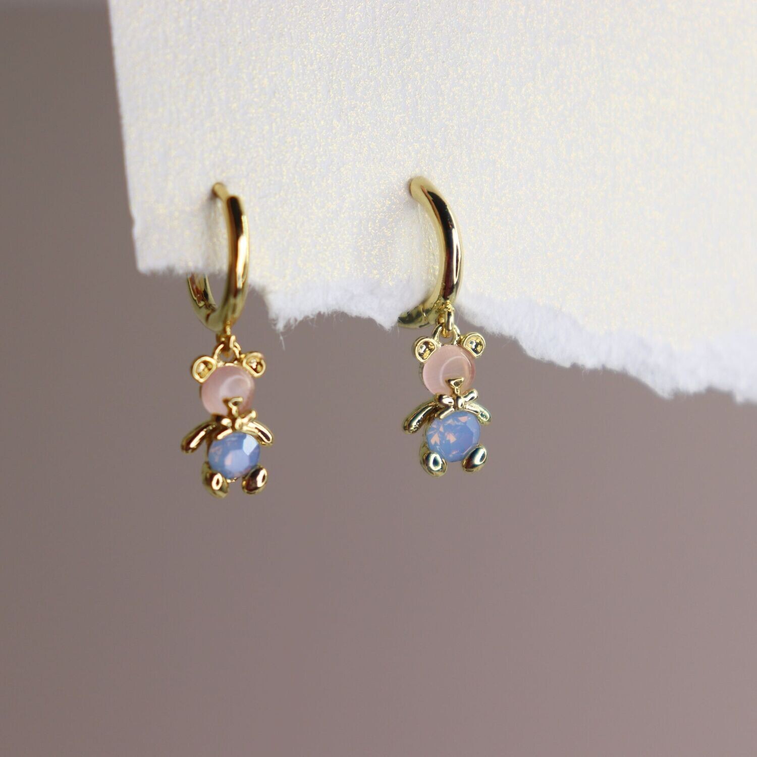Blue Magic Bear Hoop Earrings