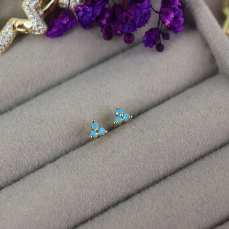 Tiny Teal Blossom Studs