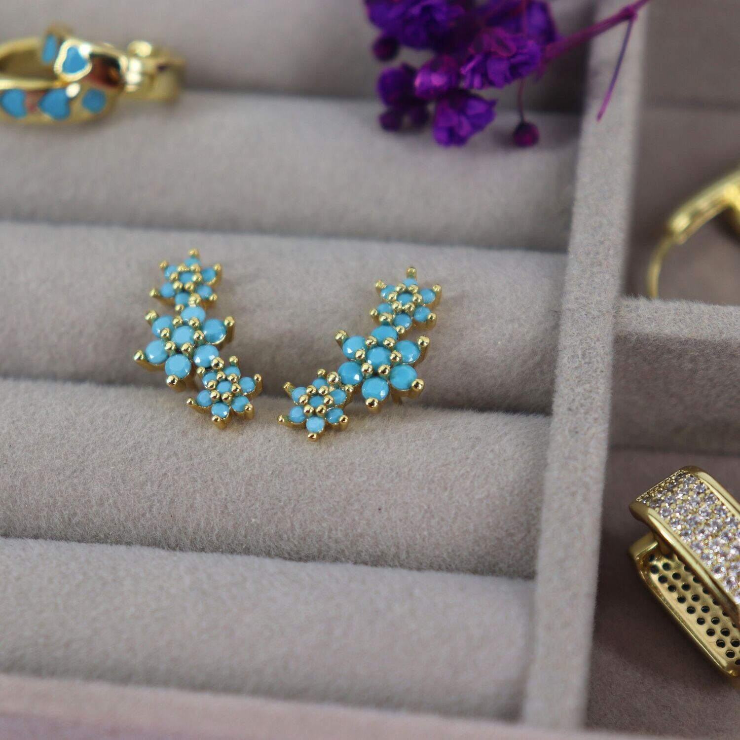 Teal Blossom Stud Earrings
