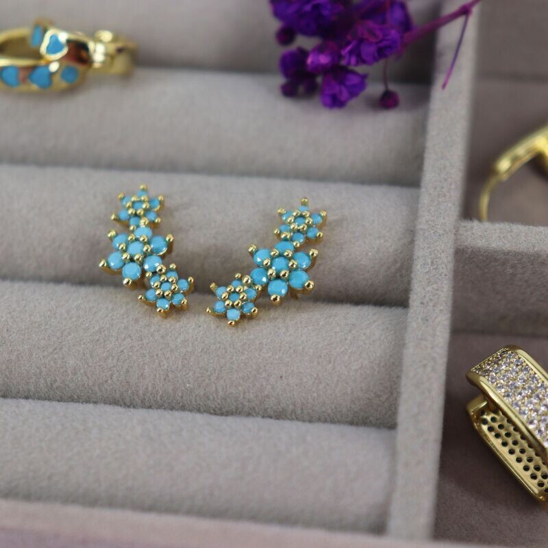 Teal Blossom Stud Earrings