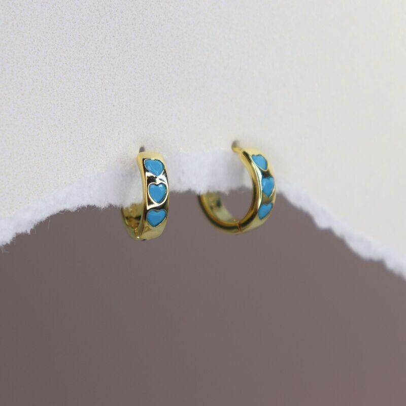 Teal Heart Huggie Earrings
