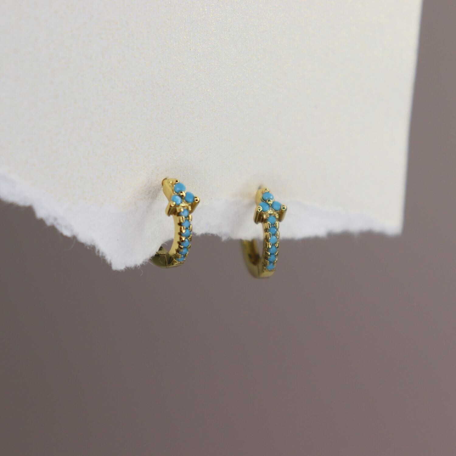 Tiny Teal Blossom Huggie Earrings