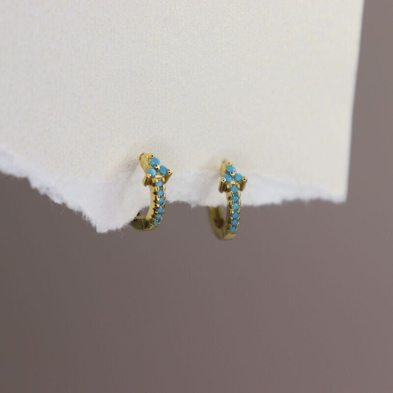 Tiny Teal Blossom Huggie Earrings