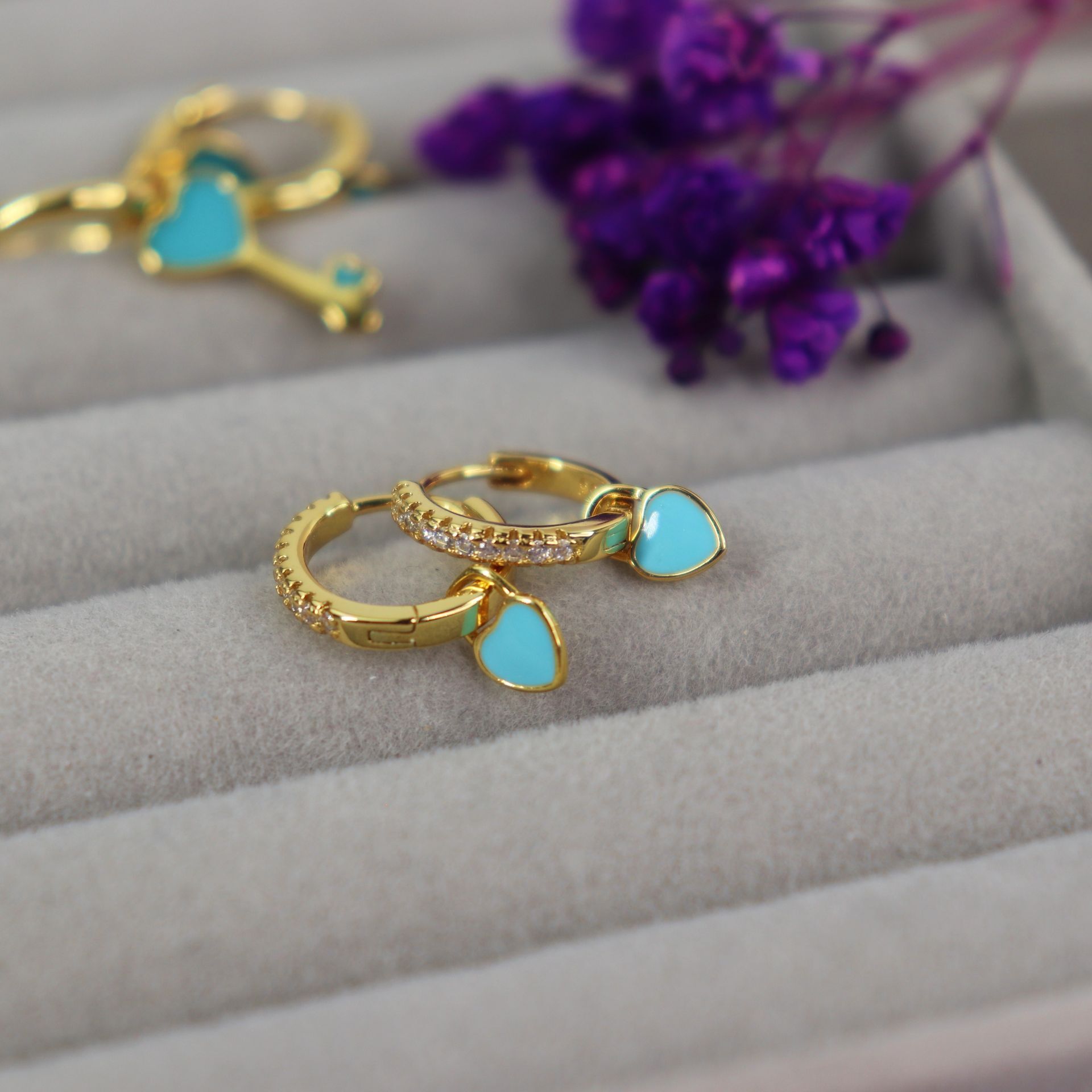 Mini Teal Heart Huggie Earrings