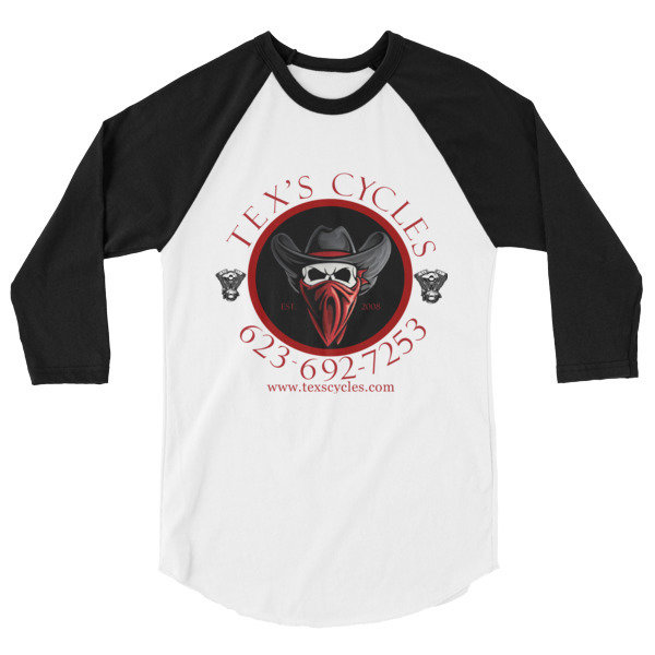 Tex&#39;s Cycles 3/4 sleeve raglan shirt