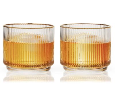 Meridian Crystal Gold Rimmed Lowball Tumblers, Set of 2 - Three Wishes Apothecary