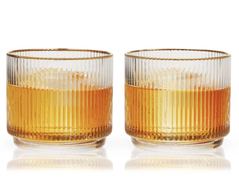 Meridian Crystal Gold Rimmed Lowball Tumblers, Set of 2 - 3 Wishes Apothecary