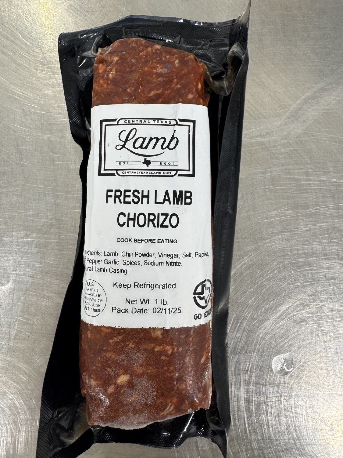 Fresh Lamb Sausage Links - PER PIECE - Central Texas Lamb, Flavor: Chorizo