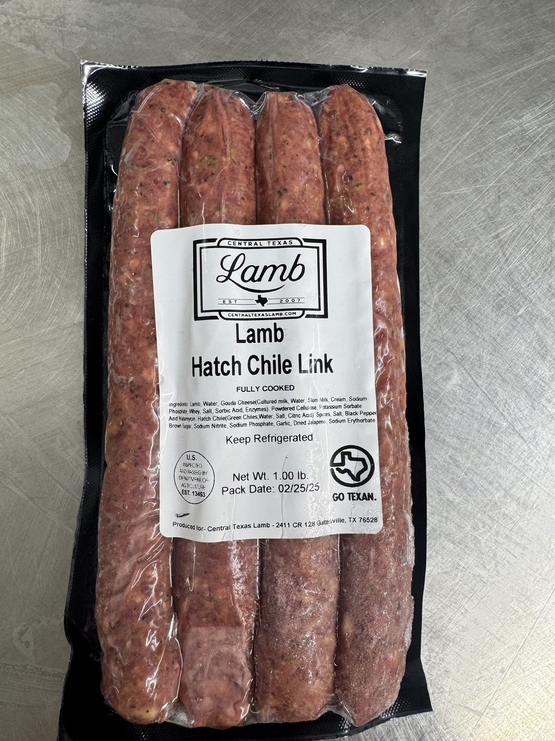 Lamb Sausage Links - PER PIECE - Central Texas Lamb, Flavor: Lamb Hatch Chile Link