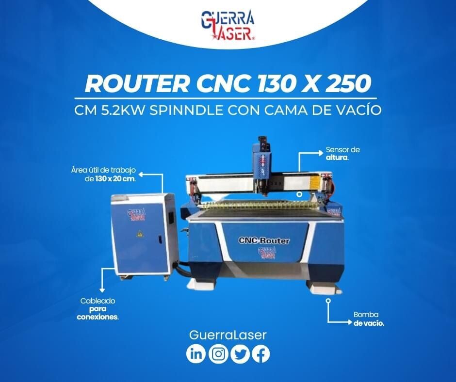 Router CNC 130 x 250 cm 5.2kw Spinndle con cama de vacío
